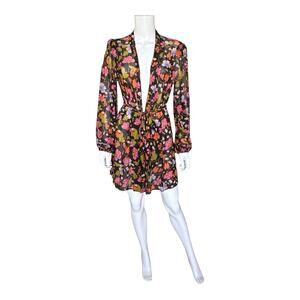 Cabi Floral Mesh Dress Womens Small Sheer Long Sleeve Tie Waist Long Sleeve Boho